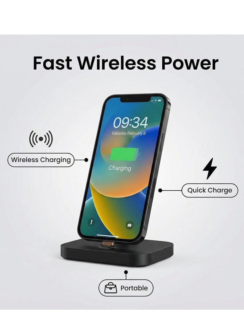 Bluejw Mobile Phone Wireless Fast Charging Station Stand For iPhone Fast Charge Lighting Dock Black Wireless Charger for Travel Phone Apple iPhone Charging Holder Black Suitable for iPhones (Only Lightning Charging Port) - Image 2